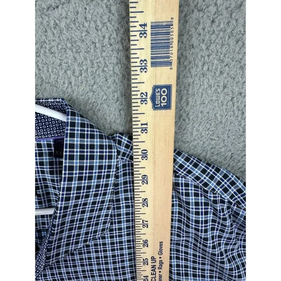 Michelsons of London Shirt Men's Regular Fit Blue Plaid Cuff Dress Shirt XXL New
